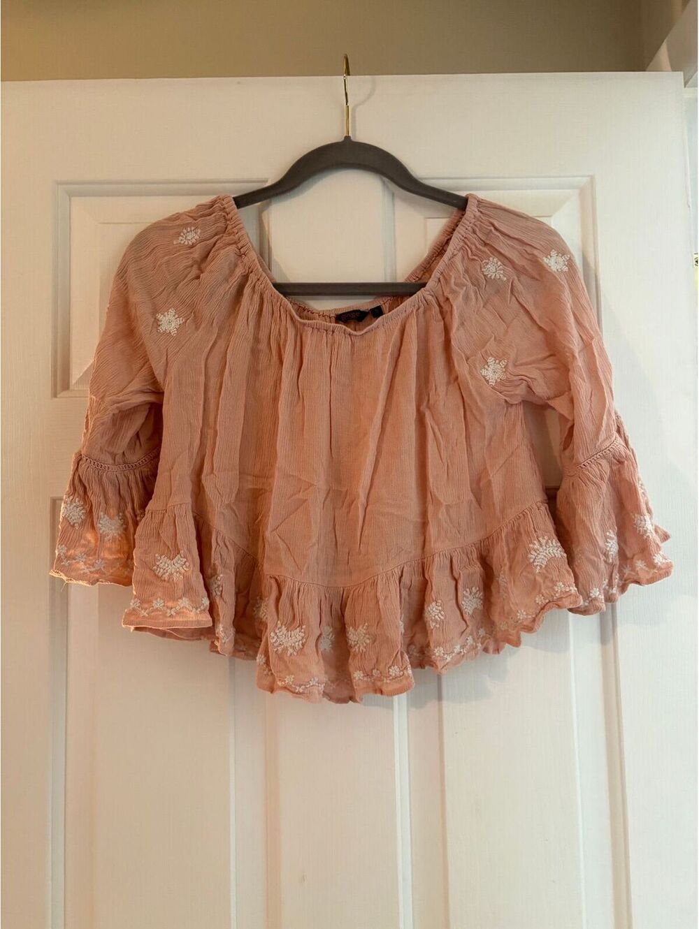 #281 Ginger on/off shoulder pink boho top Small
